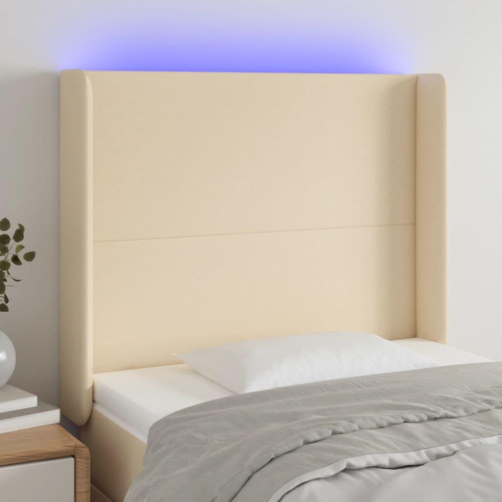 Sengegavl Med Led-Lys Stof - Creme / 103 x 16 x 118/128 cm