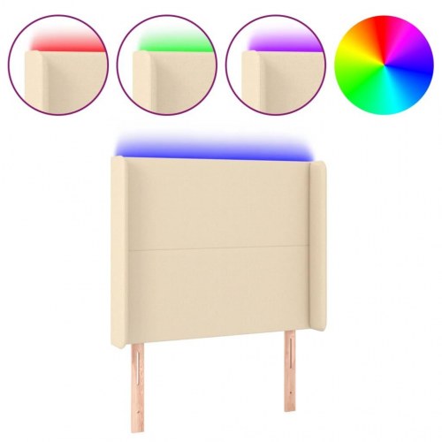 Sengegavl med LED-lys - cremefarvet, 103 x 16 x 118/128 cm
