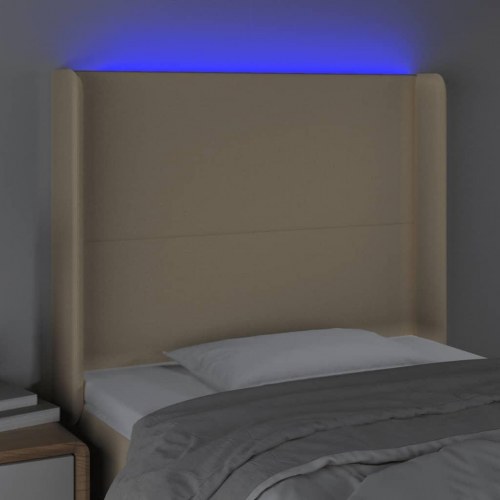 Sengegavl med LED-lys - cremefarvet, 103 x 16 x 118/128 cm