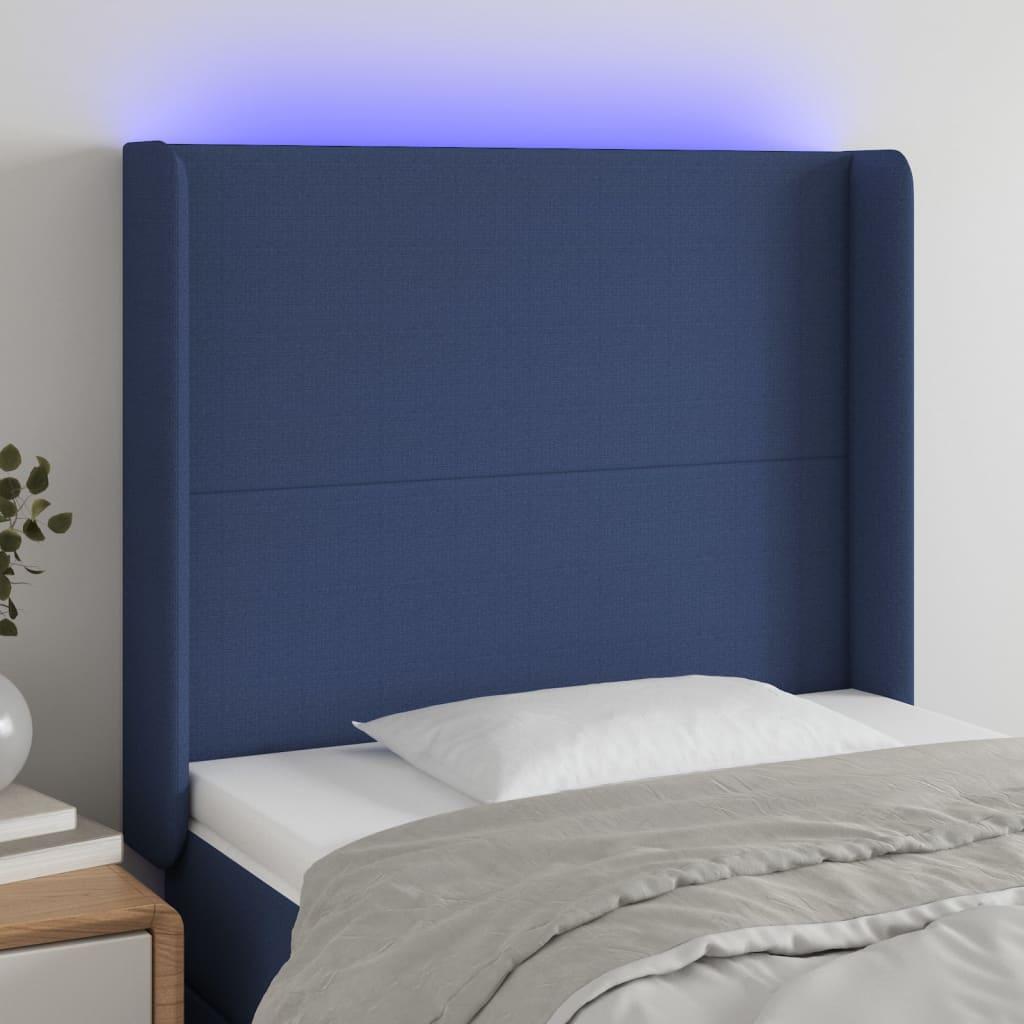 Sengegavl Med Led-Lys Stof - Blå / 103 x 16 x 118/128 cm