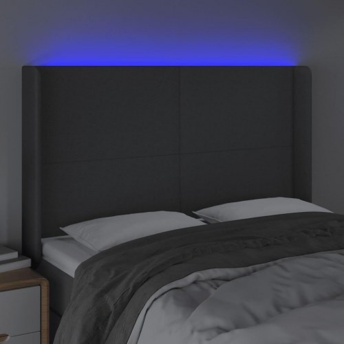 Sengegavl med LED-lys 147 x 16 x 118/128 cm - mørkegrå