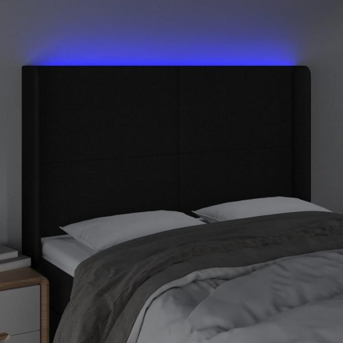 Sengegavl med LED-lys - sort, 147 x 16 x 118/128 cm