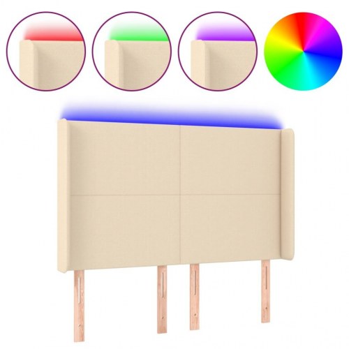 Sengegavl med LED-lys - cremefarvet, 147 x 16 x 118/128 cm