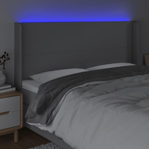 Sengegavl med LED-lys - lysegrå, 163 x 16 x 118/128 cm