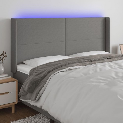 Sengegavl med LED-lys - mørkegrå, 163 x 16 x 118/128 cm