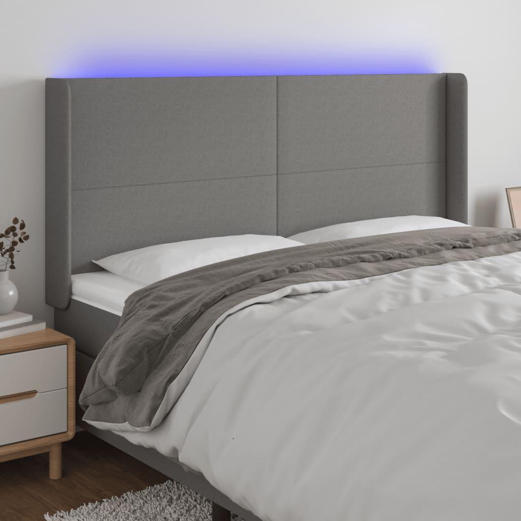 Sengegavl Med Led-Lys Stof - Mørkegrå / 163 x 16 x 118/128 cm