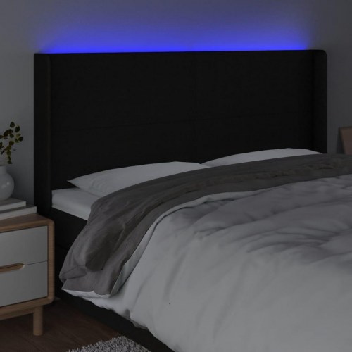Sengegavl med LED-lys 163 x 16 x 118/128 cm - sort