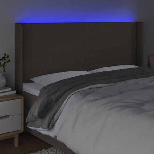Sengegavl med LED-lys 163 x 16 x 118/128 cm - gråbrun