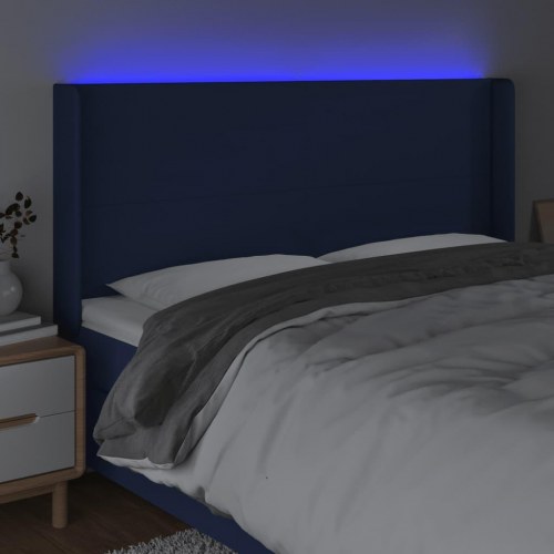 Sengegavl med LED-lys 163 x 16 x 118/128 cm - blå