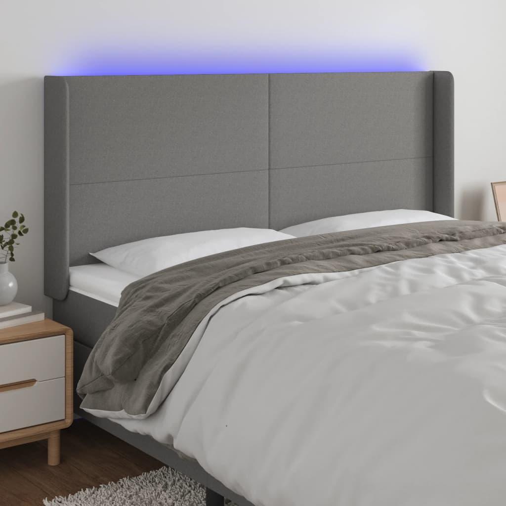 Sengegavl Med Led-Lys Stof - Mørkegrå / 203 x 16 x 118/128 cm