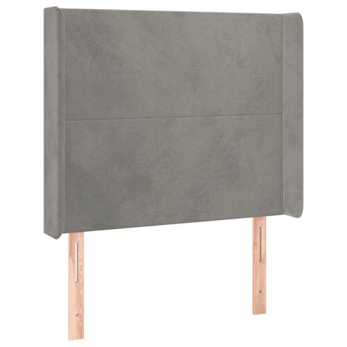 Sengegavl med LED-lys 93x16x118/128 cm fløjl lysegrå