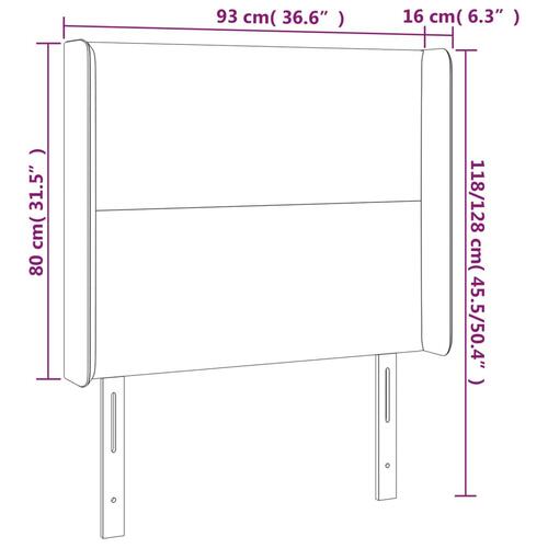 Sengegavl med LED-lys 93x16x118/128 cm fløjl lysegrå