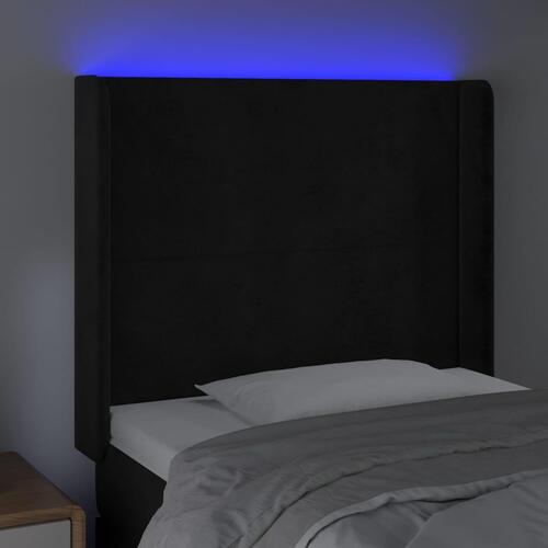 Sengegavl med LED-lys 93x16x118/128 cm fløjl sort