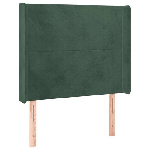 Sengegavl med LED-lys 93x16x118/128 cm fløjl mørkegrøn
