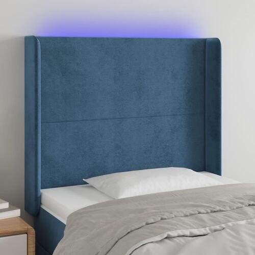 Sengegavl med LED-lys 103x16x118/128 cm fløjl mørkeblå