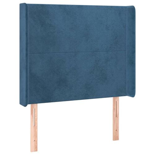 Sengegavl med LED-lys 103x16x118/128 cm fløjl mørkeblå