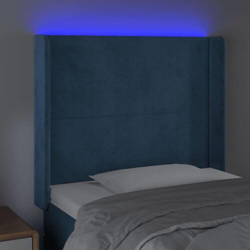 Sengegavl med LED-lys 103x16x118/128 cm fløjl mørkeblå