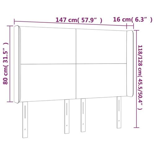 Sengegavl med LED-lys 147x16x118/128 cm fløjl lysegrå