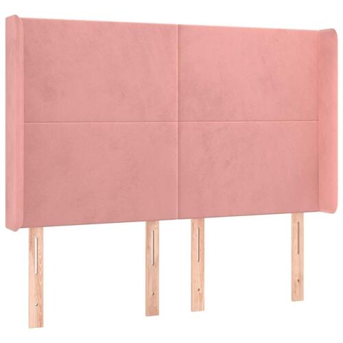 Sengegavl med LED-lys 147x16x118/128 cm fløjl lyserød
