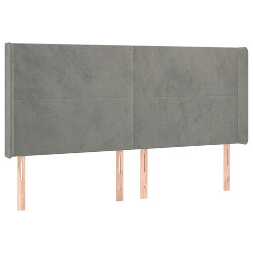 Sengegavl med LED-lys 163x16x118/128 cm fløjl lysegrå