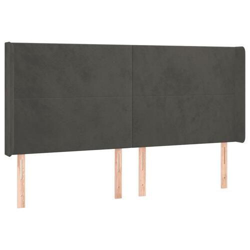Sengegavl med LED-lys 163x16x118/128 cm fløjl mørkegrå