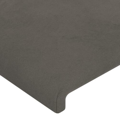 Sengegavl med LED-lys 163x16x118/128 cm fløjl mørkegrå