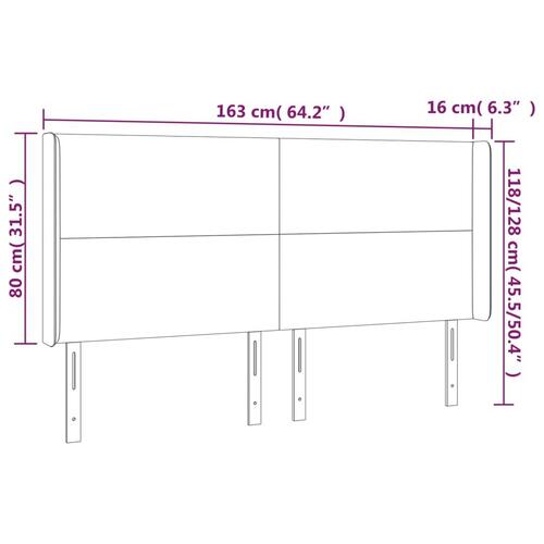 Sengegavl med LED-lys 163x16x118/128 cm fløjl mørkegrå