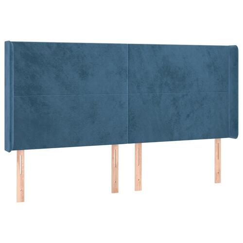 Sengegavl med LED-lys 163x16x118/128 cm fløjl mørkeblå