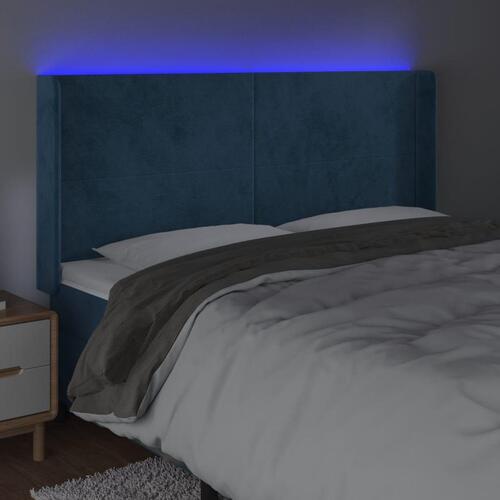 Sengegavl med LED-lys 163x16x118/128 cm fløjl mørkeblå