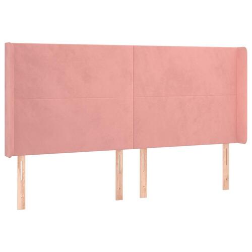 Sengegavl med LED-lys 163x16x118/128 cm fløjl lyserød