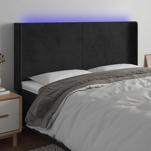 Sengegavl med LED-lys 183x16x118/128 cm fløjl sort