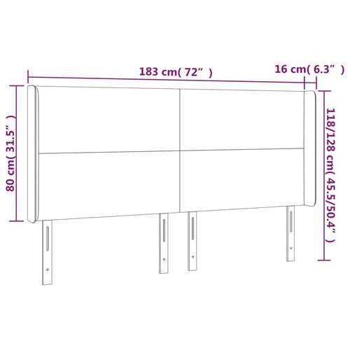 Sengegavl med LED-lys 183x16x118/128 cm fløjl sort