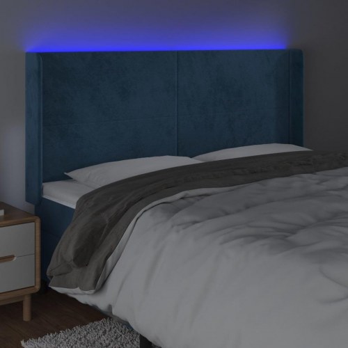 Sengegavl med LED-lys i fløjl 183 x 16 x 118/128 cm - mørkeblå