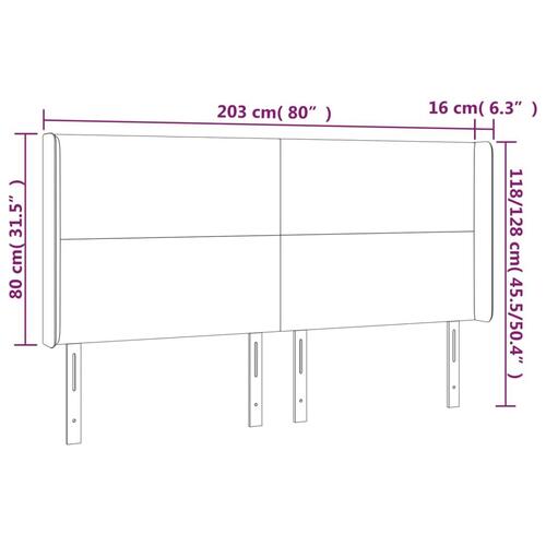 Sengegavl med LED-lys 203x16x118/128 cm fløjl sort