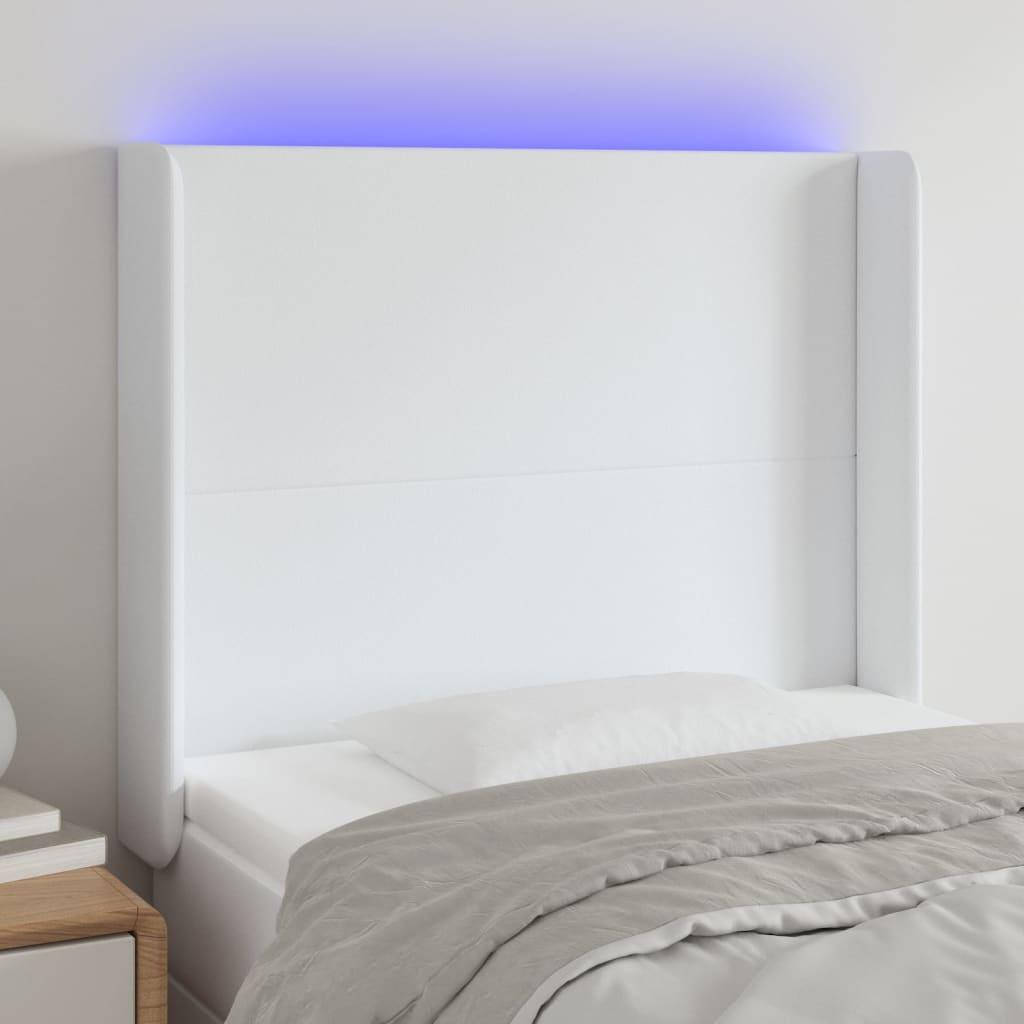 Sengegavl Med LED-Lys Kunstlæder - Hvid / 83 x 16 x 118/128 cm