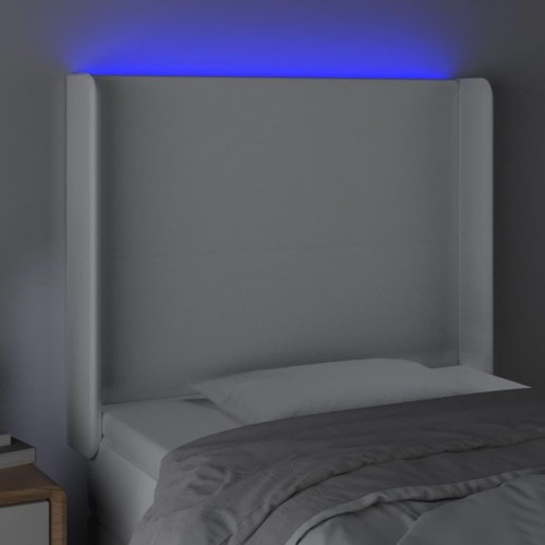 Sengegavl med LED-lys i kunstlæder 83 x 16 x 118/128 cm - hvid