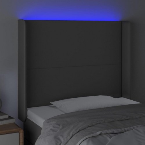 Sengegavl med LED-lys 103 x 16 x 118/128 cm kunstlæder - grå