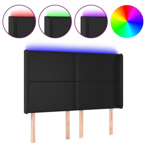 Sengegavl med LED-lys - sort, 147 x 16 x 118/128 cm