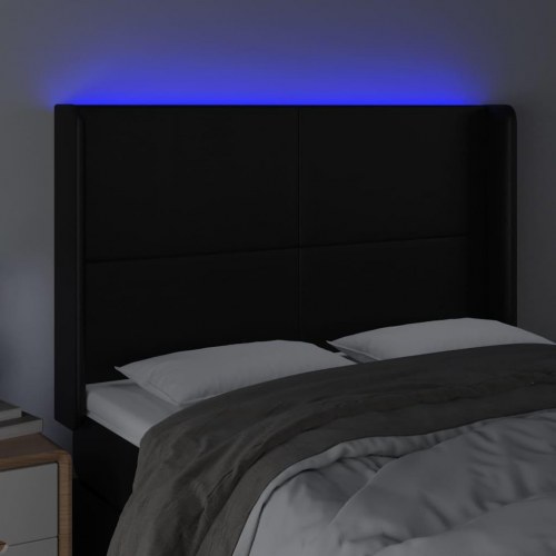 Sengegavl med LED-lys - sort, 147 x 16 x 118/128 cm