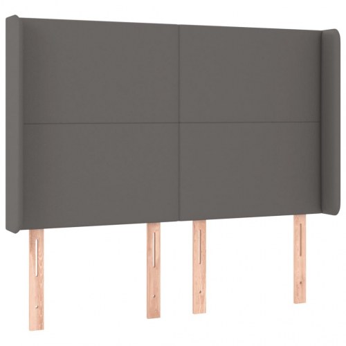 Sengegavl med LED-lys i kunstlæder 147 x 16 x 118/128 cm - grå