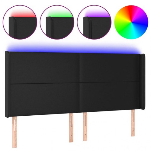 Sengegavl med LED-lys 163 x 16 x 118/128 cm - sort