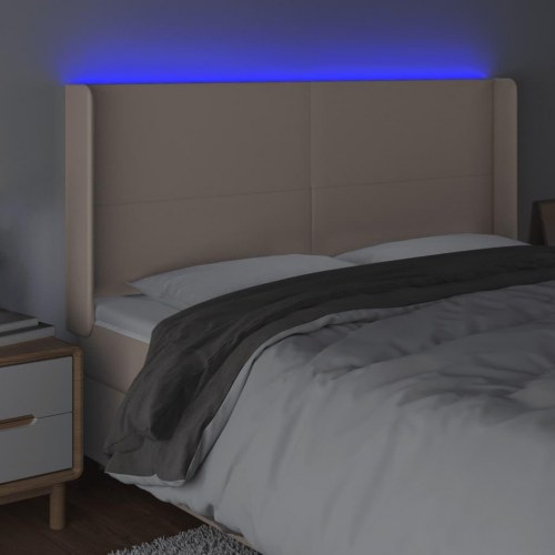 Sengegavl med LED-lys i kunstlæder - cappuccino, 183 x 16 x 118/128 cm