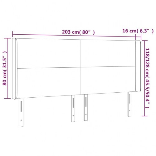 Sengegavl med LED-lys - sort, 203 x 16 x 118/128 cm