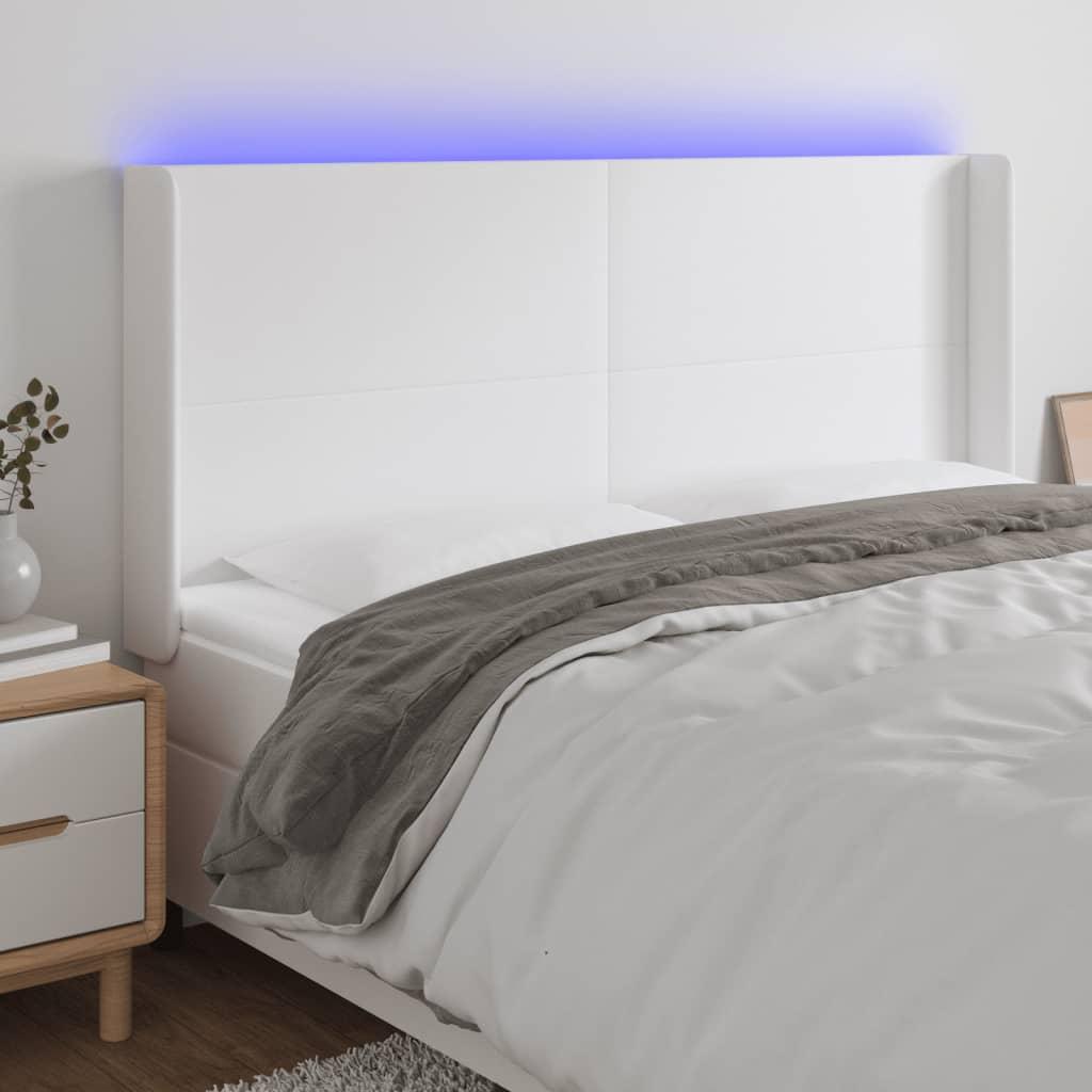 Sengegavl Med LED-Lys Kunstlæder - Hvid / 203 x 16 x 118/128 cm