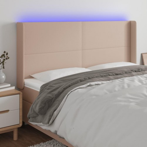 Sengegavl med LED-lys 203 x 16 x 118/128 cm kunstlæder - cappuccino
