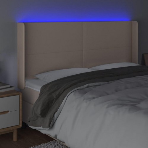 Sengegavl med LED-lys 203 x 16 x 118/128 cm kunstlæder - cappuccino