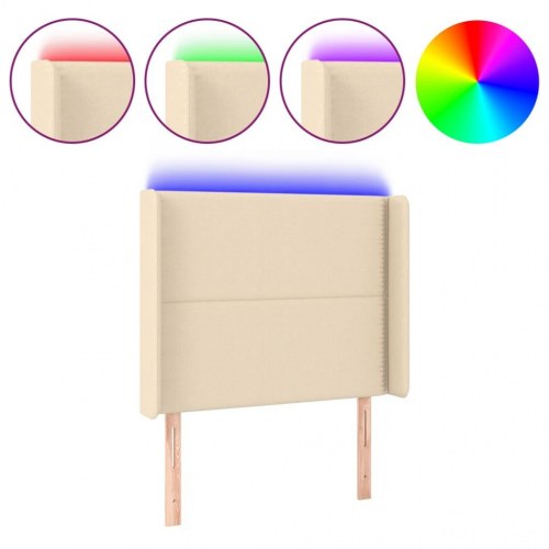 Sengegavl med LED-lys 83x16x118/128 cm stof cremefarvet