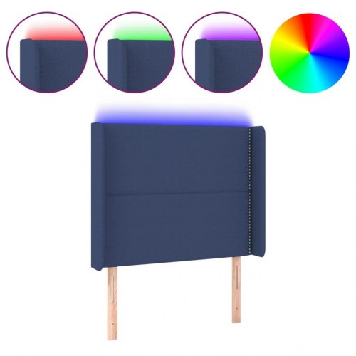 Sengegavl med LED-lys 83x16x118/128 cm stof blå