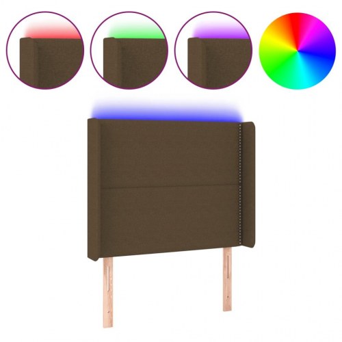 Sengegavl med LED-lys 103×16×118/128 cm - stof, mørkebrun