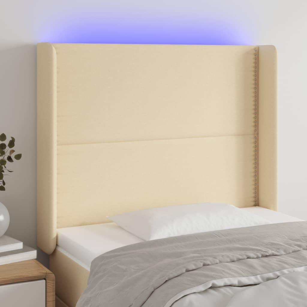 Sengegavl Med Led-Lys Stof Farvet Creme - 103 x 16 x 118/128 cm